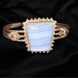 Vintage Blue Lace Agate Sterling Silver Cuff Bracelet